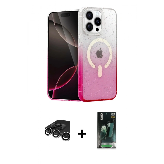 MARSİLYAN™- iPhone 15 Pro Max Kılıf Eksen Minimal Özel Seri - Şeffaf 360 Full Body Arka Koruyucu + Raze Metal Kamera Lens - GS