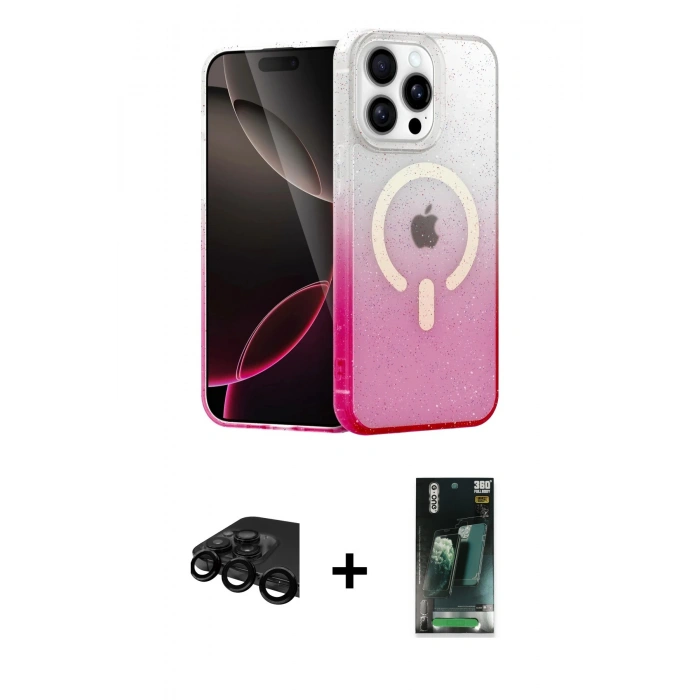 MARSİLYAN™- iPhone 15 Pro Max Kılıf Eksen Minimal Özel Seri - Şeffaf 360 Full Body Arka Koruyucu + Raze Metal Kamera Lens - SH