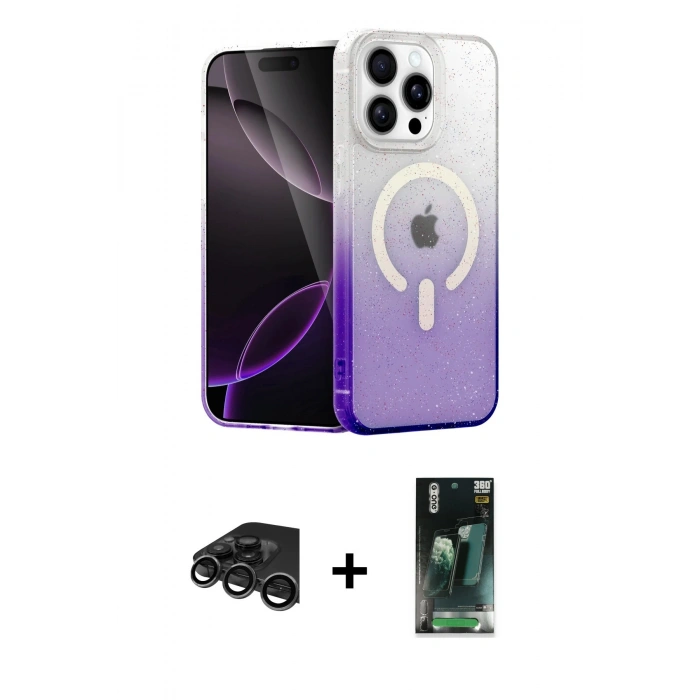 MARSİLYAN™- iPhone 15 Pro Max Kılıf Eksen Minimal Özel Seri - Şeffaf 360 Full Body Arka Koruyucu + Raze Metal Kamera Lens - TMGI