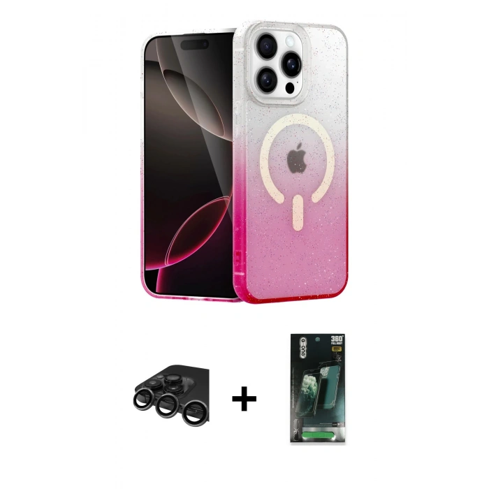 MARSİLYAN™- iPhone 15 Pro Max Kılıf Eksen Minimal Özel Seri - Şeffaf 360 Full Body Arka Koruyucu + Raze Metal Kamera Lens - TMGI
