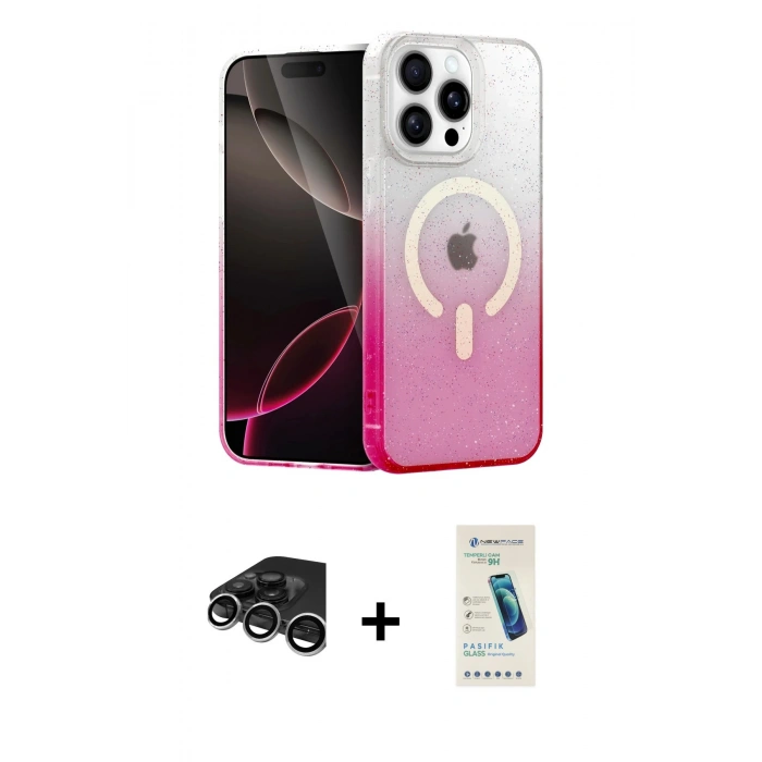 MARSİLYAN™- iPhone 15 Pro Max Kılıf Eksen Minimal Özel Seri - Şeffaf Pasifik Cam Ekran Koruyucu + Raze Metal Kamera Lens - GS