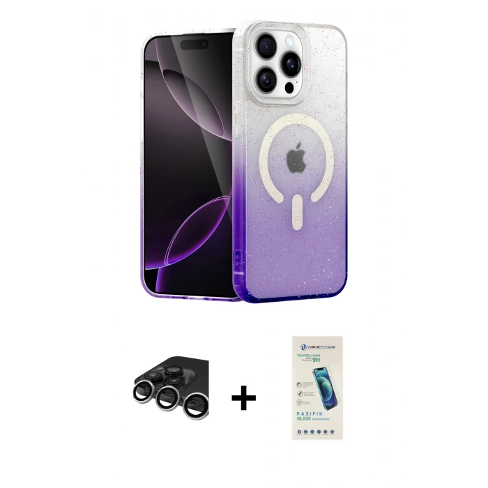 MARSİLYAN™- iPhone 15 Pro Max Kılıf Eksen Minimal Özel Seri - Şeffaf Pasifik Cam Ekran Koruyucu + Raze Metal Kamera Lens - GS