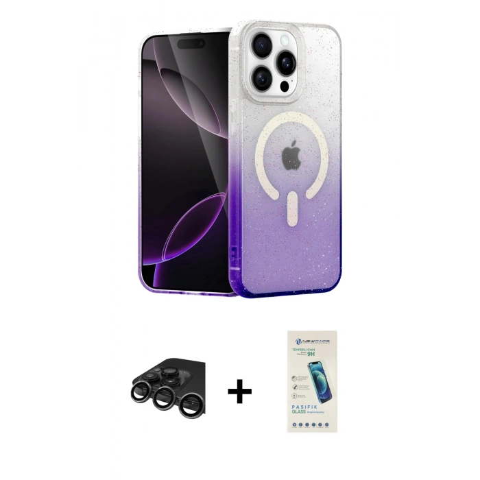 MARSİLYAN™- iPhone 15 Pro Max Kılıf Eksen Minimal Özel Seri - Şeffaf Pasifik Cam Ekran Koruyucu + Raze Metal Kamera Lens - TMGI