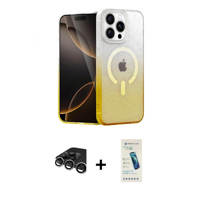 MARSİLYAN™- iPhone 15 Pro Max Kılıf Eksen Minimal Özel Seri - Şeffaf Pasifik Cam Ekran Koruyucu + Raze Metal Kamera Lens - GS