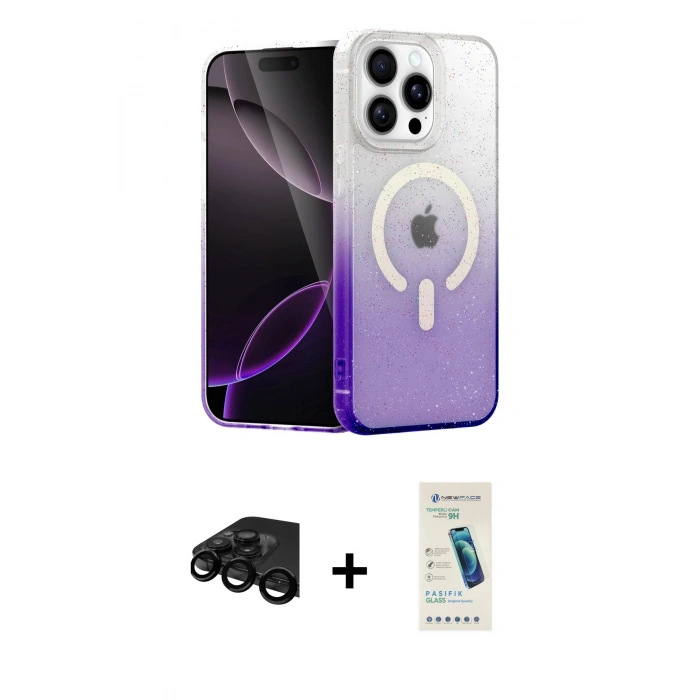 MARSİLYAN™- iPhone 15 Pro Max Kılıf Eksen Minimal Özel Seri - Şeffaf Pasifik Cam Ekran Koruyucu + Siyah Raze Metal Kamera Lens