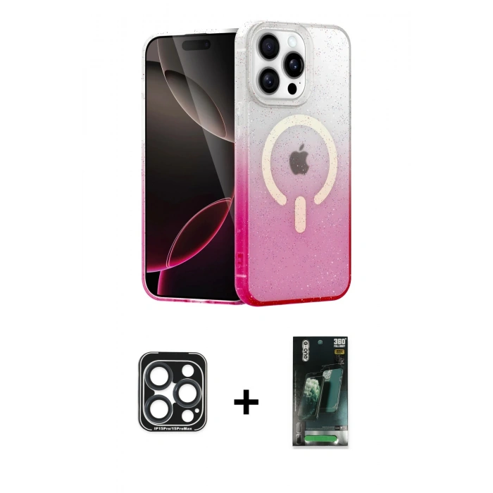 MARSİLYAN™- iPhone 15 Pro Max Kılıf Eksen Minimal Özel Seri - Siyah 360 Mat Full Body Arka Koruyucu + PVD Metal Kamera Lens - LT
