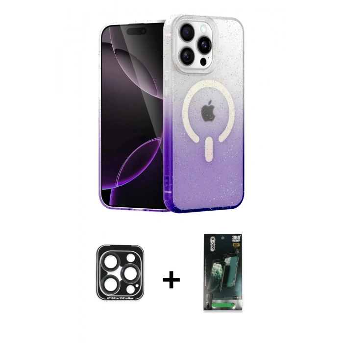 MARSİLYAN™- iPhone 15 Pro Max Kılıf Eksen Minimal Özel Seri - Siyah 360 Mat Full Body Arka Koruyucu + PVD Metal Kamera Lens - LT