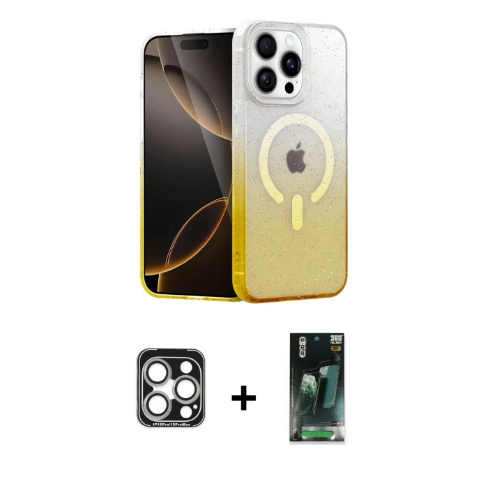 MARSİLYAN™- iPhone 15 Pro Max Kılıf Eksen Minimal Özel Seri - Siyah 360 Mat Full Body Arka Koruyucu + PVD Metal Kamera Lens - GS