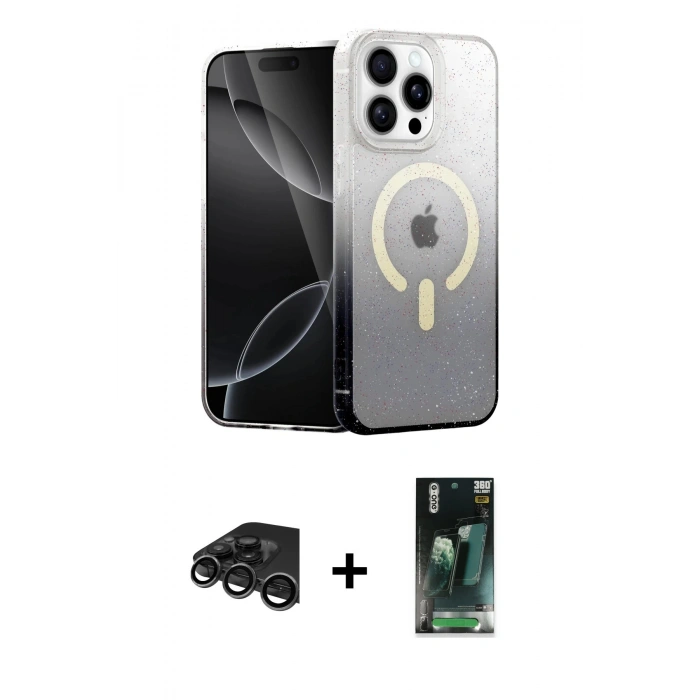 MARSİLYAN™- iPhone 15 Pro Max Kılıf Eksen Minimal Özel Seri - Siyah 360 Mat Full Body Arka Koruyucu + Raze Metal Kamera Lens - TMGI