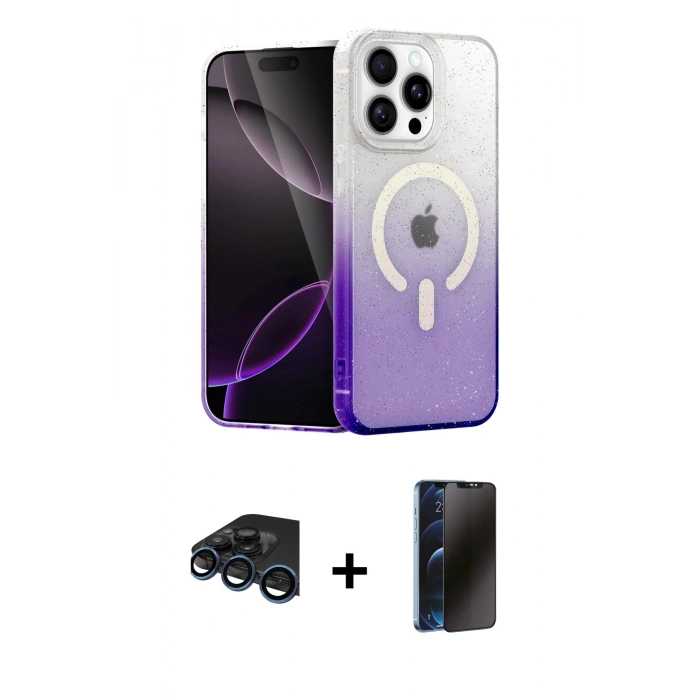 MARSİLYAN™- iPhone 15 Pro Max Kılıf Eksen Minimal Özel Seri - Siyah 3D Antistatik Hayalet Cam Ekran Koruyucu + Raze Metal Kamera Lens - LT
