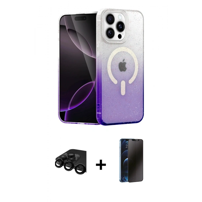 MARSİLYAN™- iPhone 15 Pro Max Kılıf Eksen Minimal Özel Seri - Siyah 3D Antistatik Hayalet Cam Ekran Koruyucu + Raze Metal Kamera Lens - SH