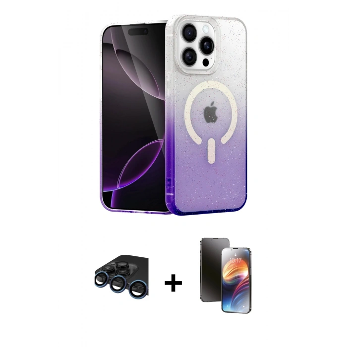 MARSİLYAN™- iPhone 15 Pro Max Kılıf Eksen Minimal Özel Seri - Siyah 3D Antistatik Mat Seramik Nano Ekran Koruyucu + Lacivert Raze Metal Kamera Lens