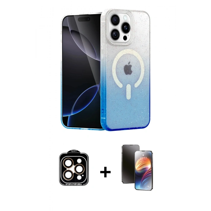 MARSİLYAN™- iPhone 15 Pro Max Kılıf Eksen Minimal Özel Seri - Siyah 3D Antistatik Mat Seramik Nano Ekran Koruyucu + PVD Metal Kamera Lens - TU