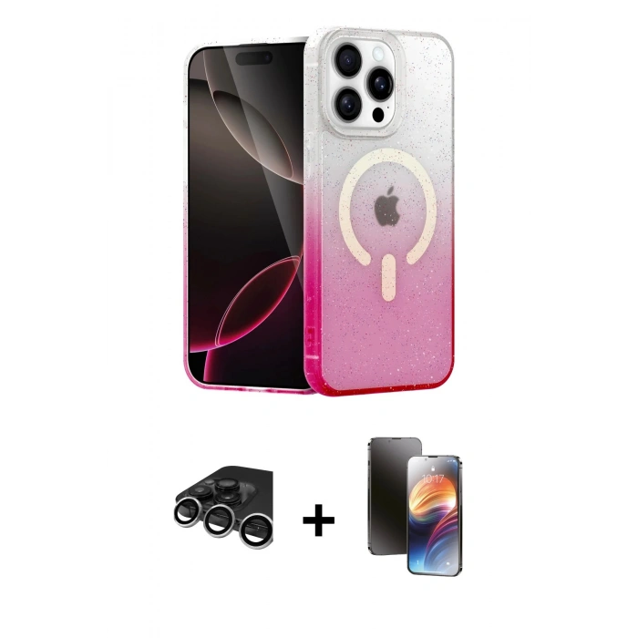 MARSİLYAN™- iPhone 15 Pro Max Kılıf Eksen Minimal Özel Seri - Siyah 3D Antistatik Mat Seramik Nano Ekran Koruyucu + Raze Metal Kamera Lens - GS