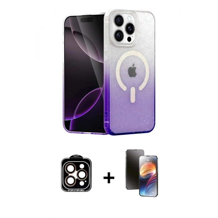 MARSİLYAN™- iPhone 15 Pro Max Kılıf Eksen Minimal Özel Seri - Siyah 3D Antistatik Mat Seramik Nano Ekran Koruyucu + PVD Metal Kamera Lens - TU