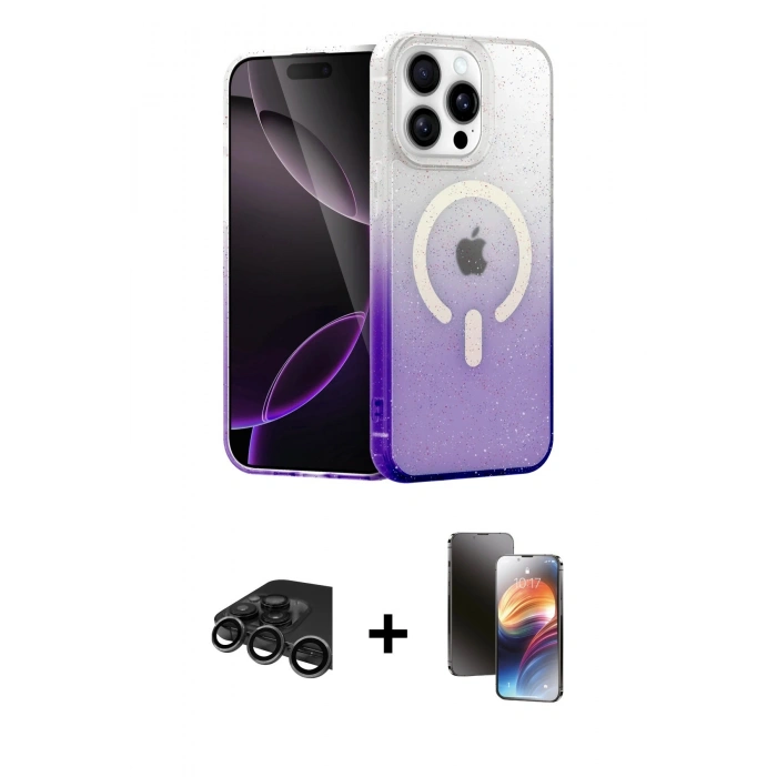 MARSİLYAN™- iPhone 15 Pro Max Kılıf Eksen Minimal Özel Seri - Siyah 3D Antistatik Mat Seramik Nano Ekran Koruyucu + Raze Metal Kamera Lens - TMGI