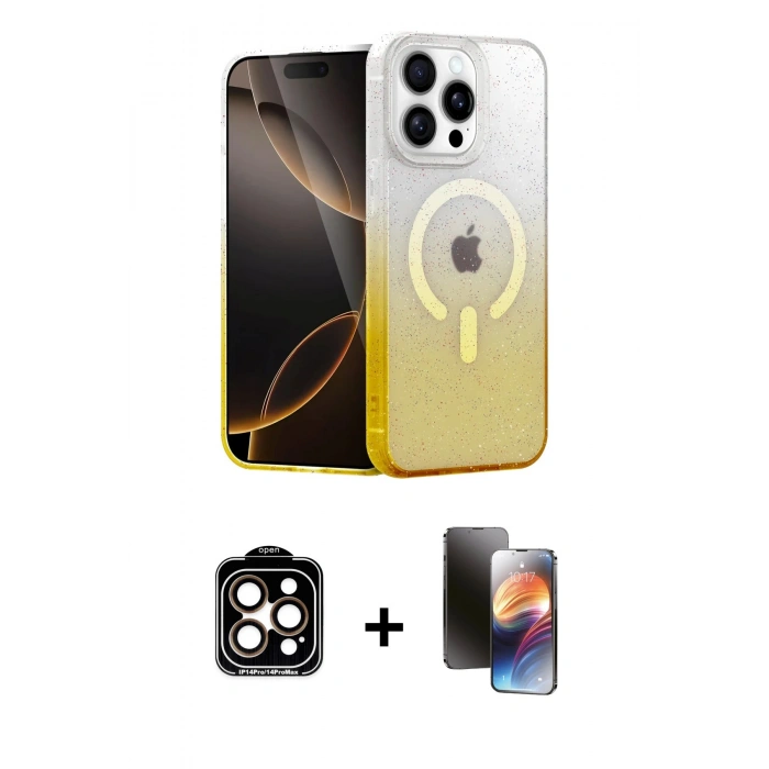 MARSİLYAN™- iPhone 15 Pro Max Kılıf Eksen Minimal Özel Seri - Siyah 3D Antistatik Mat Seramik Nano Ekran Koruyucu + PVD Metal Kamera Lens - TU