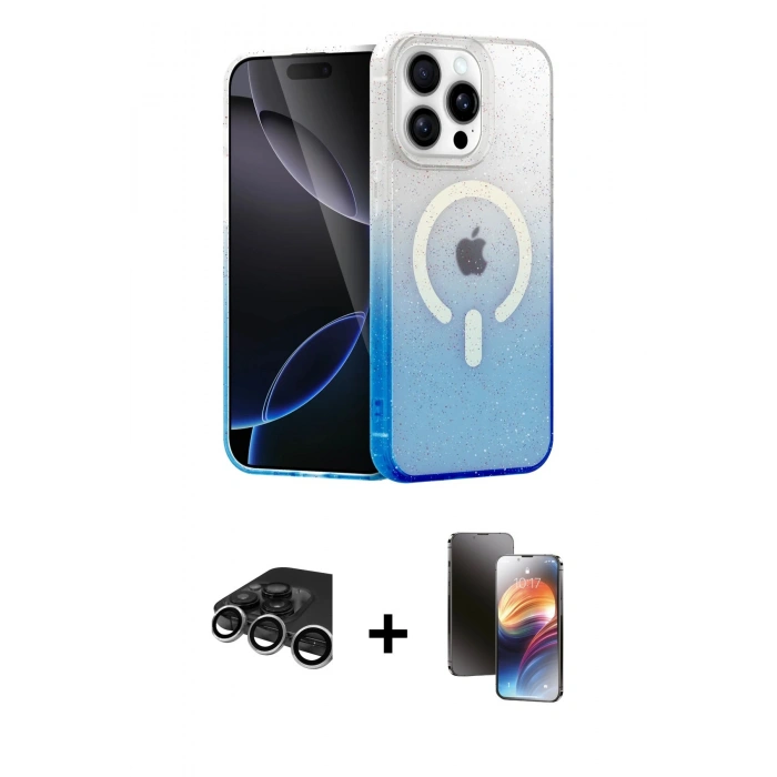 MARSİLYAN™- iPhone 15 Pro Max Kılıf Eksen Minimal Özel Seri - Siyah 3D Antistatik Mat Seramik Nano Ekran Koruyucu + Raze Metal Kamera Lens - GS