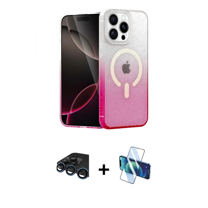 MARSİLYAN™- iPhone 15 Pro Max Kılıf Eksen Minimal Özel Seri - Siyah 3D Antistatik Seramik Nano Ekran Koruyucu + Raze Metal Kamera Lens - LT