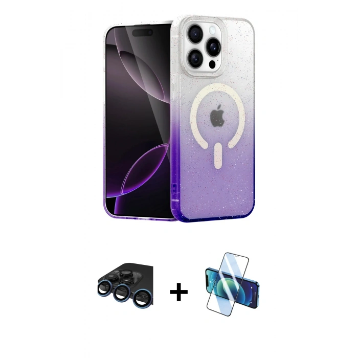 MARSİLYAN™- iPhone 15 Pro Max Kılıf Eksen Minimal Özel Seri - Siyah 3D Antistatik Seramik Nano Ekran Koruyucu + Raze Metal Kamera Lens - LT