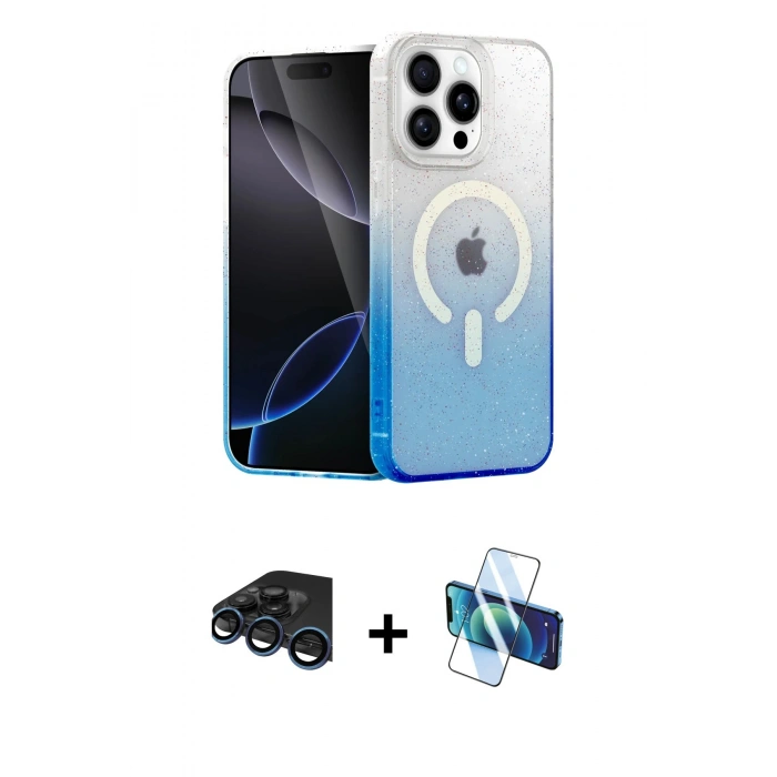 MARSİLYAN™- iPhone 15 Pro Max Kılıf Eksen Minimal Özel Seri - Siyah 3D Antistatik Seramik Nano Ekran Koruyucu + Raze Metal Kamera Lens - LT