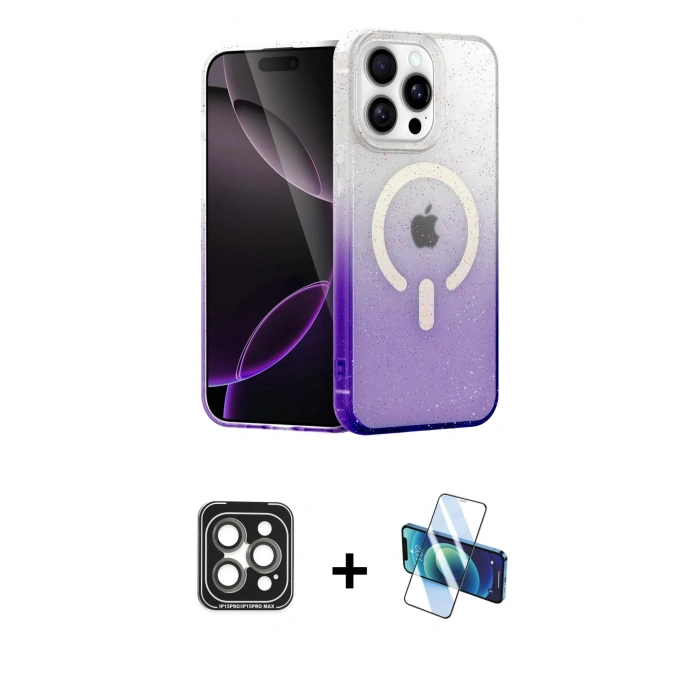 MARSİLYAN™- iPhone 15 Pro Max Kılıf Eksen Minimal Özel Seri - Siyah 3D Antistatik Seramik Nano Ekran Koruyucu + PVD Metal Kamera Lens - GI