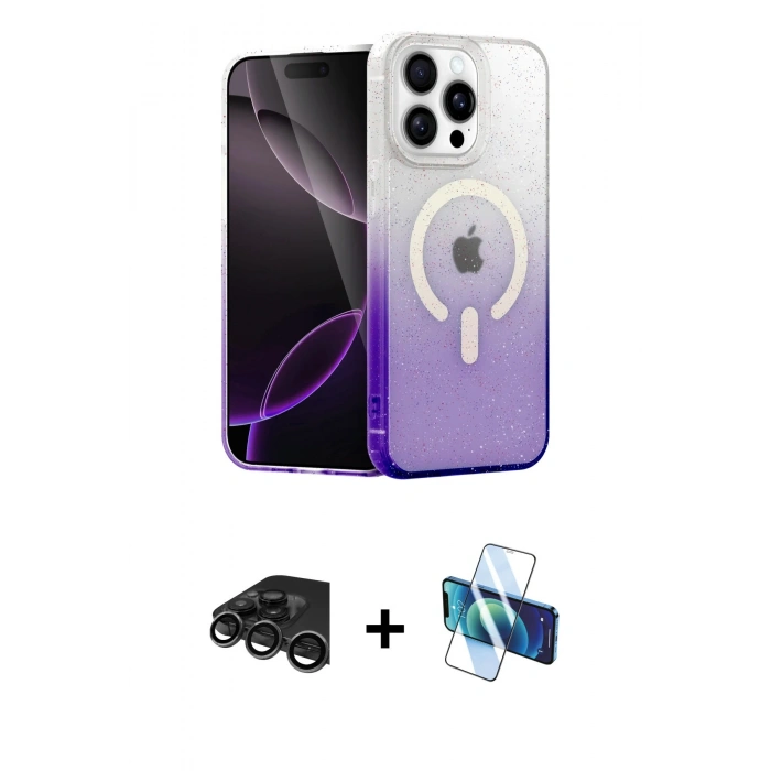MARSİLYAN™- iPhone 15 Pro Max Kılıf Eksen Minimal Özel Seri - Siyah 3D Antistatik Seramik Nano Ekran Koruyucu + Titanyum Gri Raze Metal Kamera Lens