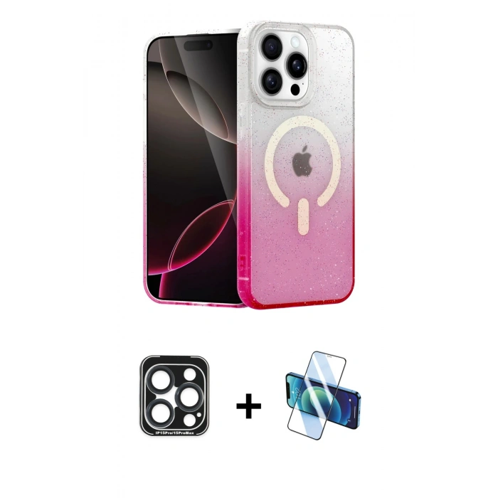 MARSİLYAN™- iPhone 15 Pro Max Kılıf Eksen Minimal Özel Seri - Siyah 3D Antistatik Seramik Nano Ekran Koruyucu + Lacivert PVD Metal Kamera Lens