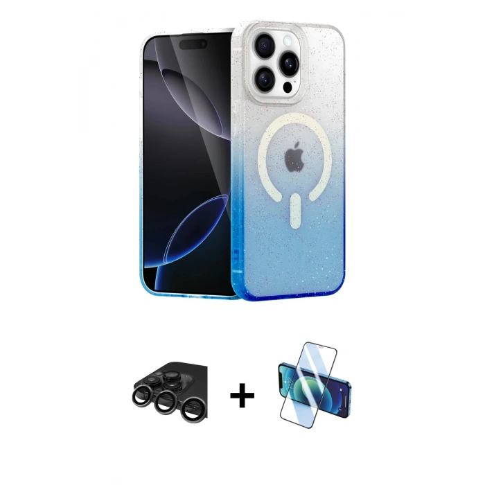 MARSİLYAN™- iPhone 15 Pro Max Kılıf Eksen Minimal Özel Seri - Siyah 3D Antistatik Seramik Nano Ekran Koruyucu + Titanyum Gri Raze Metal Kamera Lens