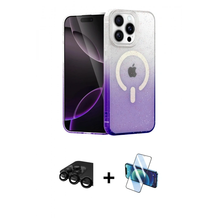MARSİLYAN™- iPhone 15 Pro Max Kılıf Eksen Minimal Özel Seri - Siyah 3D Antistatik Seramik Nano Ekran Koruyucu + Raze Metal Kamera Lens - SH
