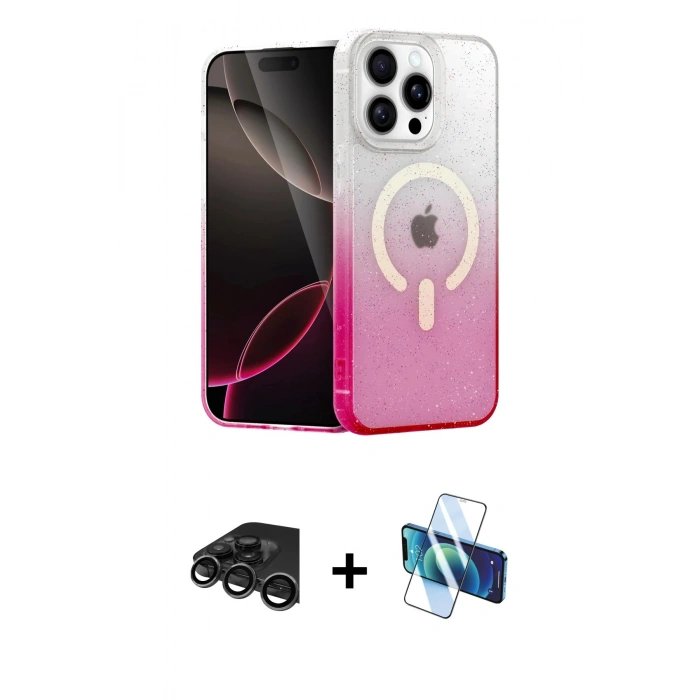 MARSİLYAN™- iPhone 15 Pro Max Kılıf Eksen Minimal Özel Seri - Siyah 3D Antistatik Seramik Nano Ekran Koruyucu + Titanyum Gri Raze Metal Kamera Lens