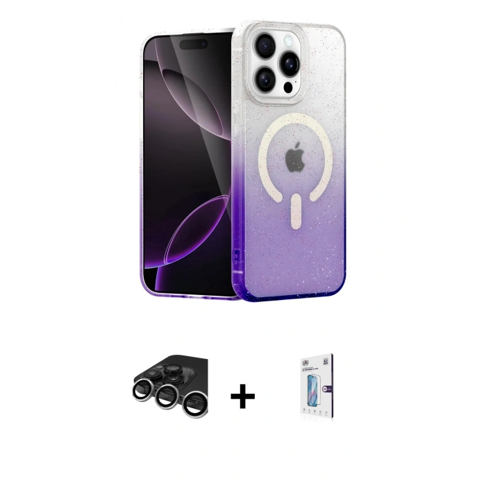 MARSİLYAN™- iPhone 15 Pro Max Kılıf Eksen Minimal Özel Seri - Siyah Bilvis 0.18mm Plus Cam Ekran Koruyucu + Raze Metal Kamera Lens - GS