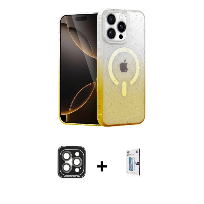 MARSİLYAN™- iPhone 15 Pro Max Kılıf Eksen Minimal Özel Seri - Siyah Bilvis 0.18mm Plus Cam Ekran Koruyucu + PVD Metal Kamera Lens - GI
