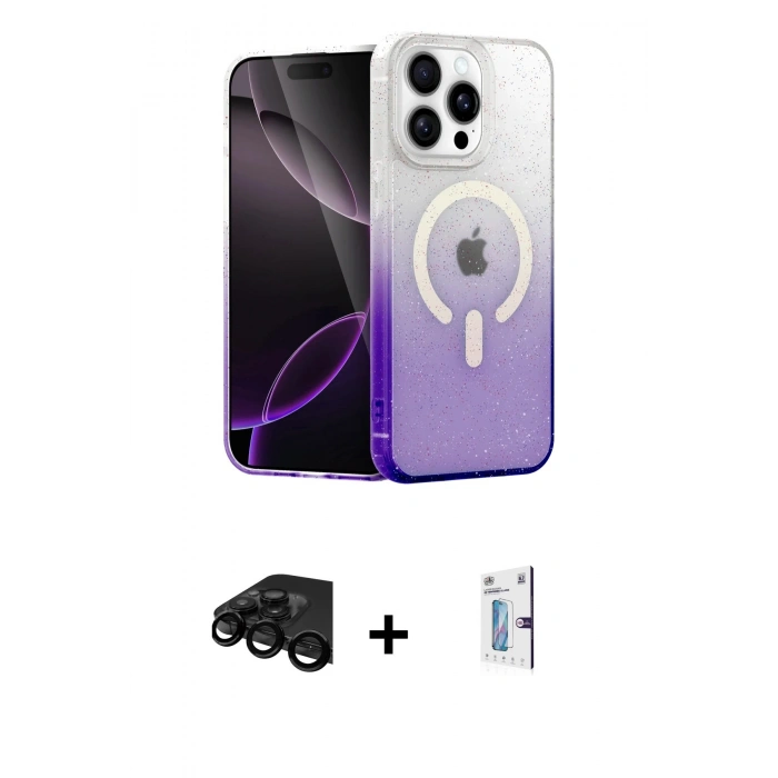 MARSİLYAN™- iPhone 15 Pro Max Kılıf Eksen Minimal Özel Seri - Siyah Bilvis 0.18mm Plus Cam Ekran Koruyucu + Raze Metal Kamera Lens - SH