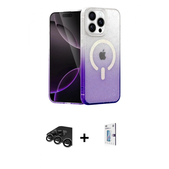 MARSİLYAN™- iPhone 15 Pro Max Kılıf Eksen Minimal Özel Seri - Siyah Bilvis 0.18mm Plus Cam Ekran Koruyucu + Raze Metal Kamera Lens - TMGI