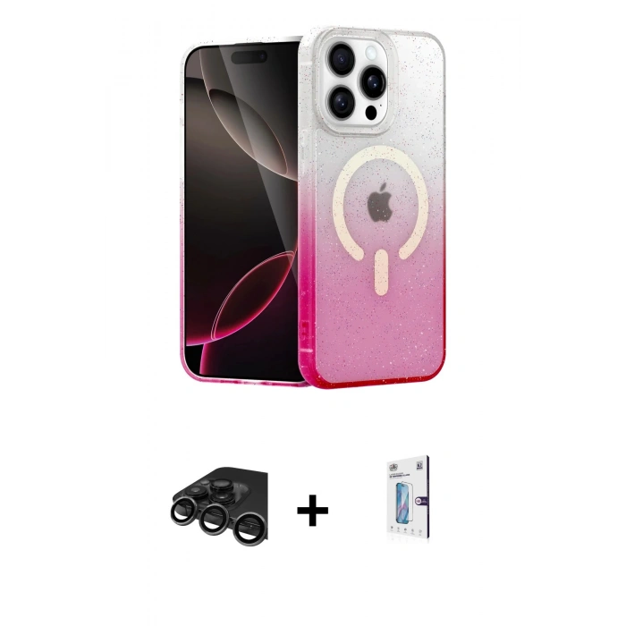 MARSİLYAN™- iPhone 15 Pro Max Kılıf Eksen Minimal Özel Seri - Siyah Bilvis 0.18mm Plus Cam Ekran Koruyucu + Raze Metal Kamera Lens - TMGI
