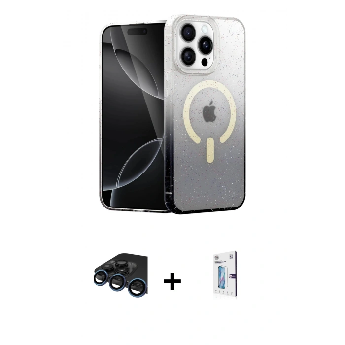 MARSİLYAN™- iPhone 15 Pro Max Kılıf Eksen Minimal Özel Seri - Siyah Bilvis 0.18mm Plus Cam Ekran Koruyucu + Raze Metal Kamera Lens - LT
