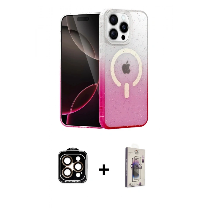 MARSİLYAN™- iPhone 15 Pro Max Kılıf Eksen Minimal Özel Seri - Siyah Bilvis 3D Cam Ekran Koruyucu + PVD Metal Kamera Lens - TU