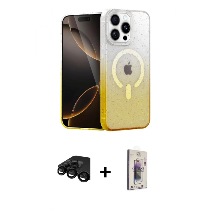 MARSİLYAN™- iPhone 15 Pro Max Kılıf Eksen Minimal Özel Seri - Siyah Bilvis 3D Cam Ekran Koruyucu + Raze Metal Kamera Lens - SH