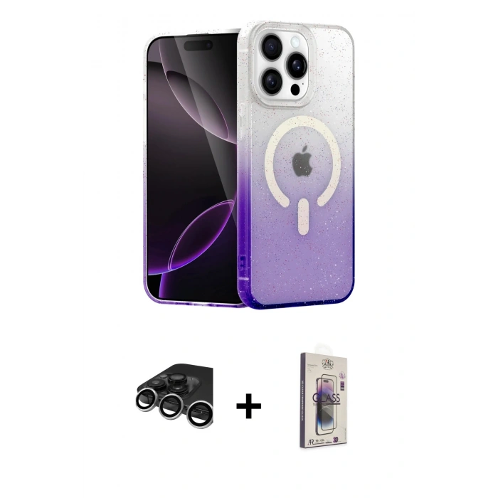 MARSİLYAN™- iPhone 15 Pro Max Kılıf Eksen Minimal Özel Seri - Siyah Bilvis 3D Cam Ekran Koruyucu + Raze Metal Kamera Lens - GS