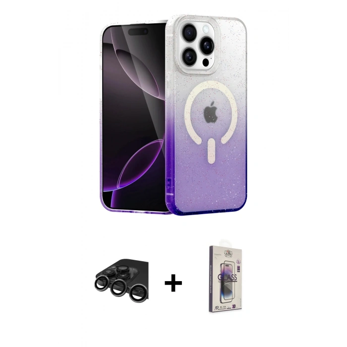 MARSİLYAN™- iPhone 15 Pro Max Kılıf Eksen Minimal Özel Seri - Siyah Bilvis 3D Cam Ekran Koruyucu + Raze Metal Kamera Lens - TMGI