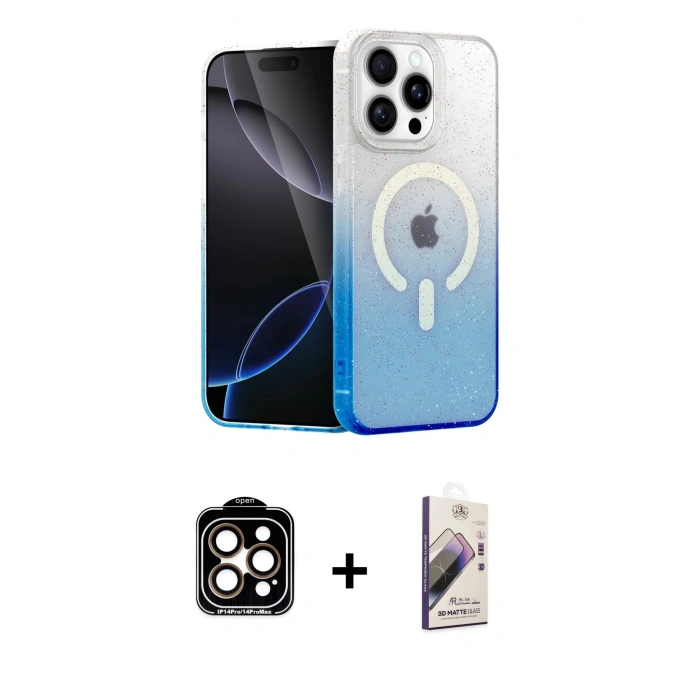 MARSİLYAN™- iPhone 15 Pro Max Kılıf Eksen Minimal Özel Seri - Siyah Bilvis 3D Mat Cam Ekran Koruyucu + PVD Metal Kamera Lens - TU