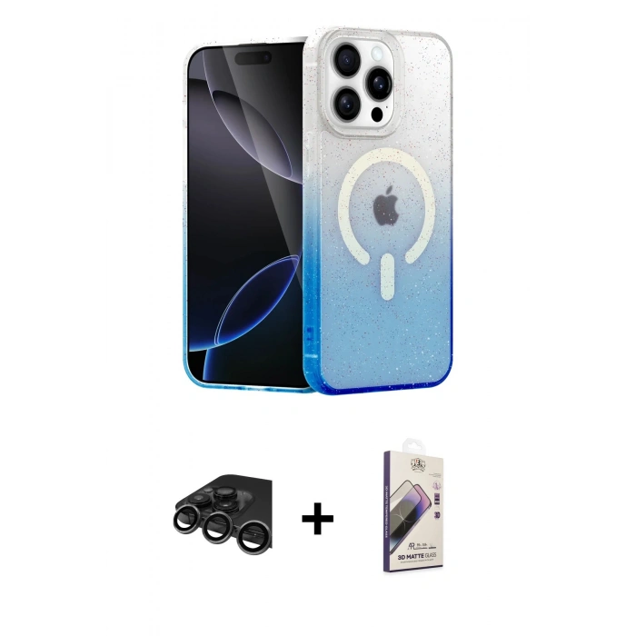 MARSİLYAN™- iPhone 15 Pro Max Kılıf Eksen Minimal Özel Seri - Siyah Bilvis 3D Mat Cam Ekran Koruyucu + Raze Metal Kamera Lens - TMGI
