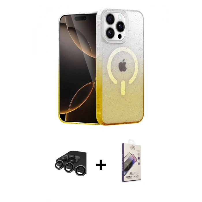 MARSİLYAN™- iPhone 15 Pro Max Kılıf Eksen Minimal Özel Seri - Siyah Bilvis 3D Mat Cam Ekran Koruyucu + Raze Metal Kamera Lens - TMGI