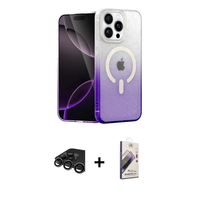 MARSİLYAN™- iPhone 15 Pro Max Kılıf Eksen Minimal Özel Seri - Siyah Bilvis 3D Mat Cam Ekran Koruyucu + Raze Metal Kamera Lens - TMGI