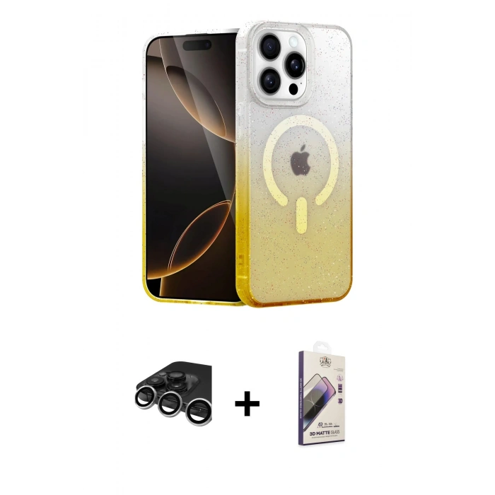 MARSİLYAN™- iPhone 15 Pro Max Kılıf Eksen Minimal Özel Seri - Siyah Bilvis 3D Mat Cam Ekran Koruyucu + Raze Metal Kamera Lens - GS