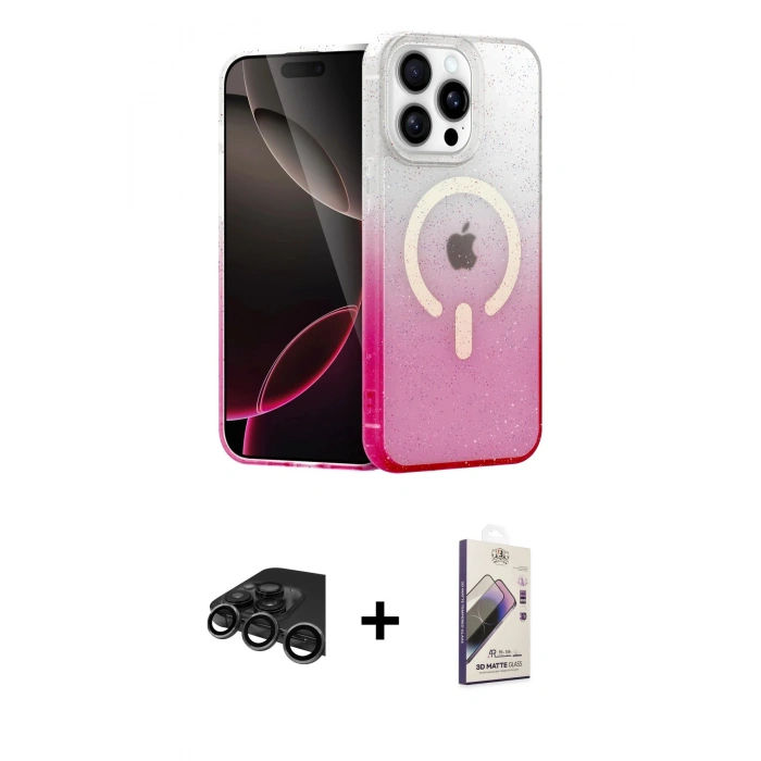 MARSİLYAN™- iPhone 15 Pro Max Kılıf Eksen Minimal Özel Seri - Siyah Bilvis 3D Mat Cam Ekran Koruyucu + Raze Metal Kamera Lens - TMGI