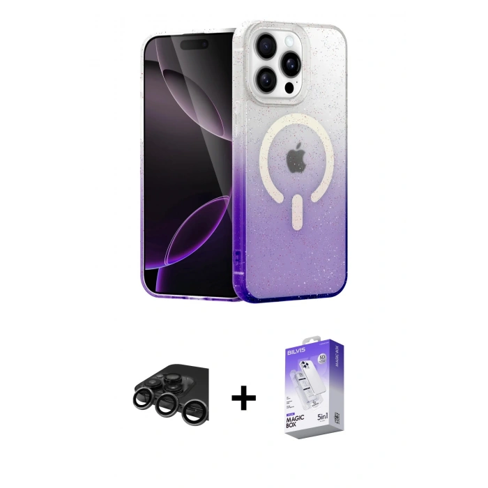 MARSİLYAN™- iPhone 15 Pro Max Kılıf Eksen Minimal Özel Seri - Siyah Bilvis 5in1 3D Magic Cam Ekran Koruyucu + Raze Metal Kamera Lens - TMGI