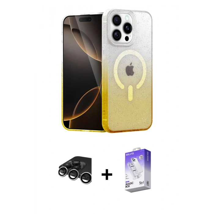 MARSİLYAN™- iPhone 15 Pro Max Kılıf Eksen Minimal Özel Seri - Siyah Bilvis 5in1 3D Magic Cam Ekran Koruyucu + Raze Metal Kamera Lens - GS