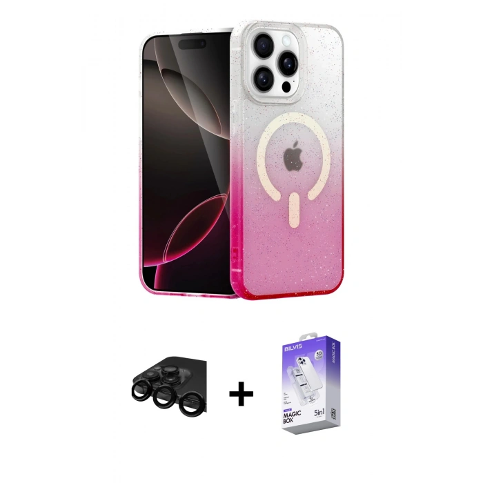 MARSİLYAN™- iPhone 15 Pro Max Kılıf Eksen Minimal Özel Seri - Siyah Bilvis 5in1 3D Magic Cam Ekran Koruyucu + Siyah Raze Metal Kamera Lens